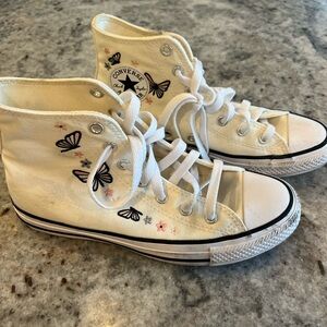 Converse Kids High-Top Sneakers - Cream with Butterfly Accents